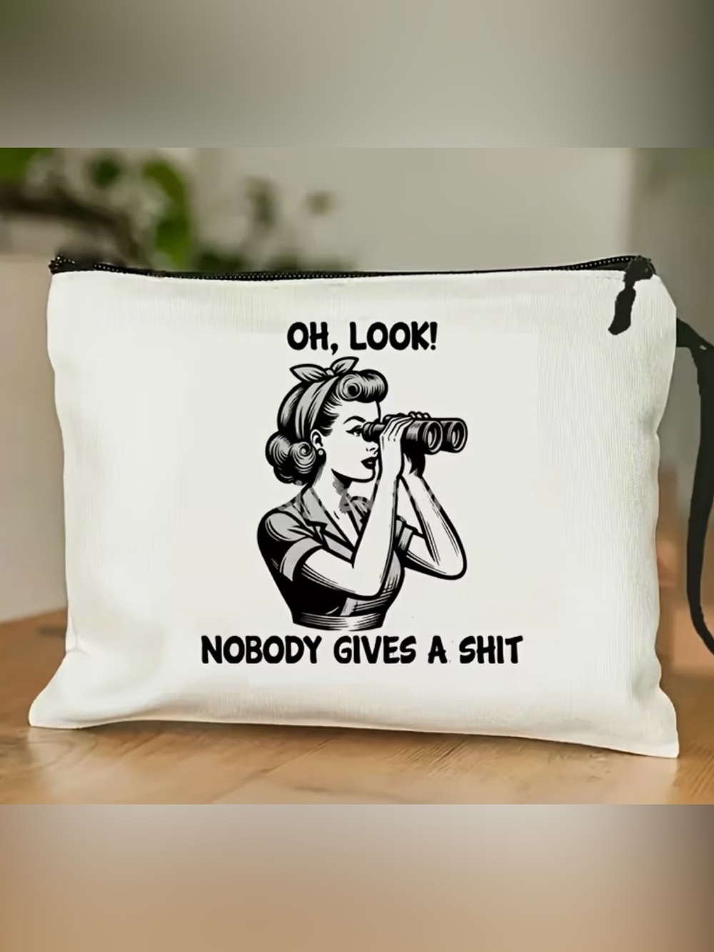 White Graphic Zip Pouch – "Oh, Look!" Novelty Design